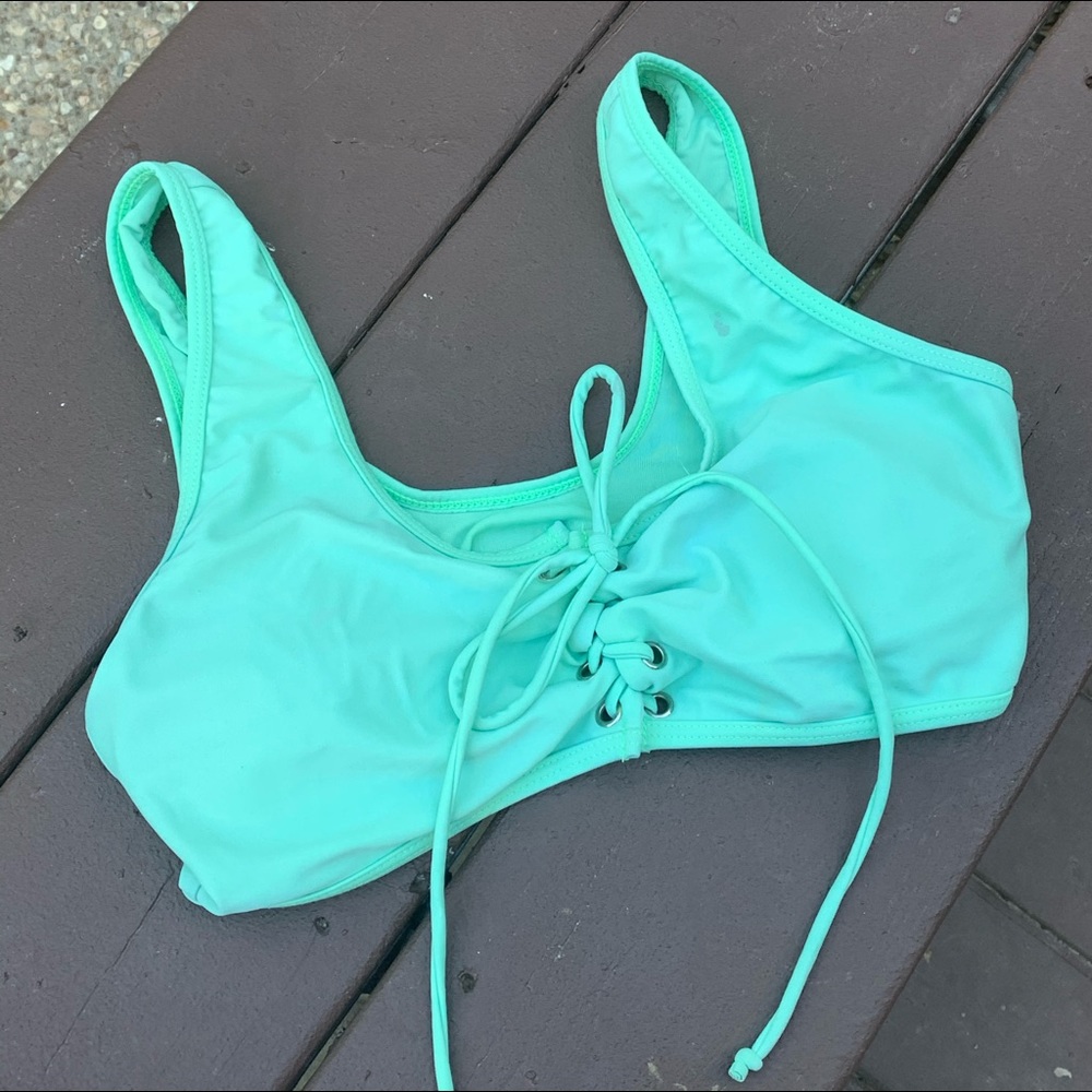 Mint green tie bikini top